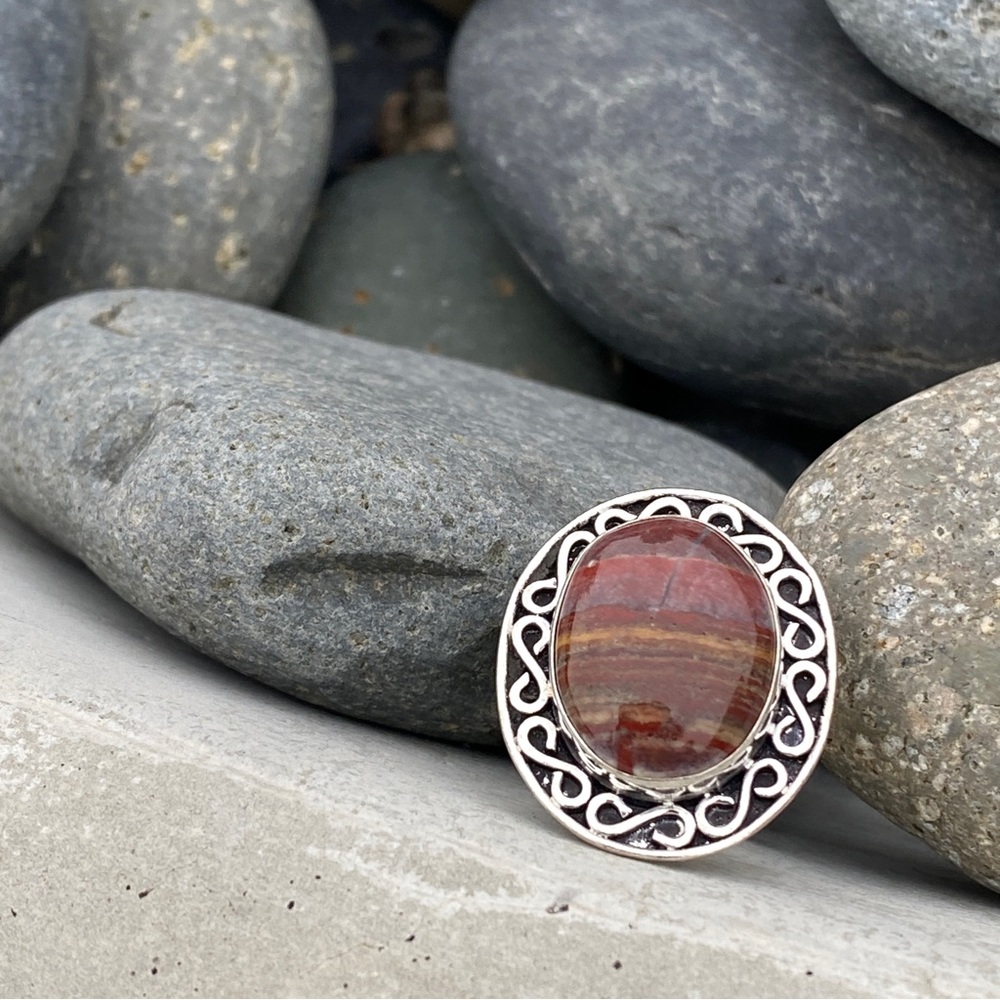 SUNDANCE jasper ring sterling silver red gemstone gem boho birthstone birthday 9 - Picture 8 of 10